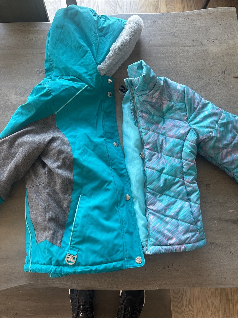 ZeroXposur Girls' Teal & Gray Puffer Jacket with Removable 2 Jacket